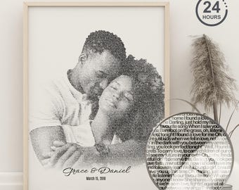 Text Photo Portrait, Custom Text Picture, Personalized Word Art, Anniversary Gift for Couples, Vow Text Art