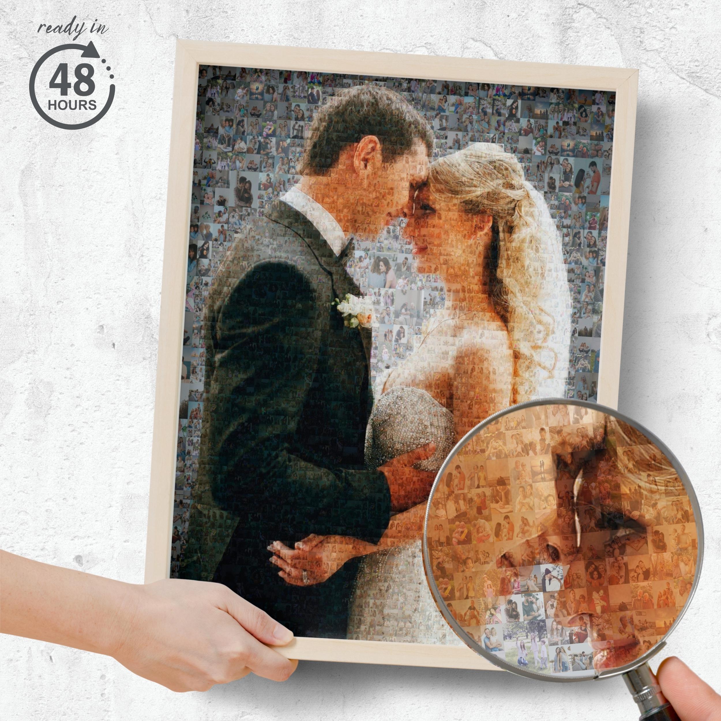 Unique Photo Mosaic, Custom Picture Art, Wedding Portrait Gift, Mosaic Canvas Wall Print, Couple Photo Keepsake