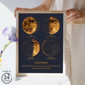 Anniversaire phase de lune, affiche de naissance d'enfant, impression lunaire personnalisée, cadeau pour une mère, art mural phase de lune