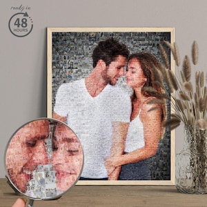 Custom Photo Mosaic, Personalized Picture Collage, Romantic Gift for Anniversary or Best Friend, Mosaic Portrait Art Print