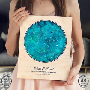 Carte du ciel personnalisée sur bois, encadrée ou non, carte du ciel personnalisée, ciel étoilé, cadeau d'anniversaire, cadeau de Noël unique