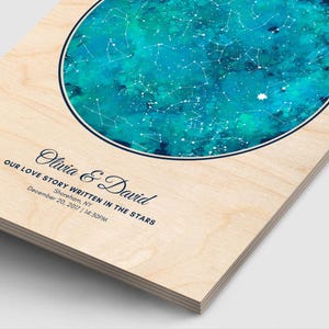 Night Sky Tonight from my Location, Star Map on Wood, Unique Sky Chart, Custom Couple Star Print.