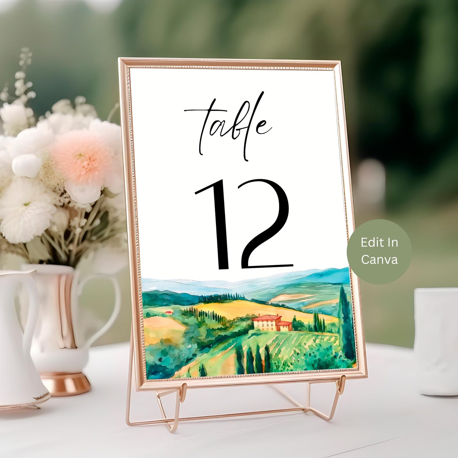 Tuscany Wedding Table Numbers, Custom Table Number Signs, Editable ...