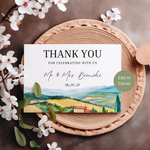 Modèle de carte de remerciement pour mariage en Toscane, Notes de remerciement modifiables, mariage à thème italien, thème de mariage dans le vignoble, téléchargement immédiat, Lucia