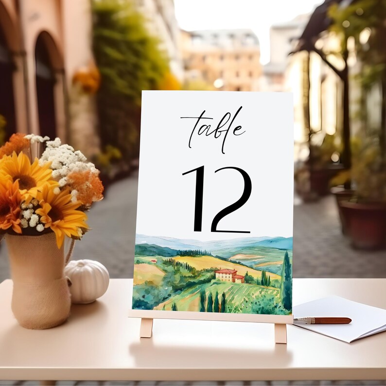 Tuscany Wedding Table Numbers, Custom Table Number Signs, Editable ...