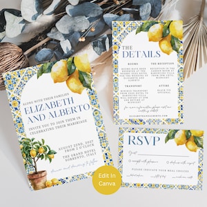 Italian Amalfi Coast Wedding Invitation Suite, DIY Wedding Invite, Editable Template, Lemon, Instant Download, Customizable Invite, Elena