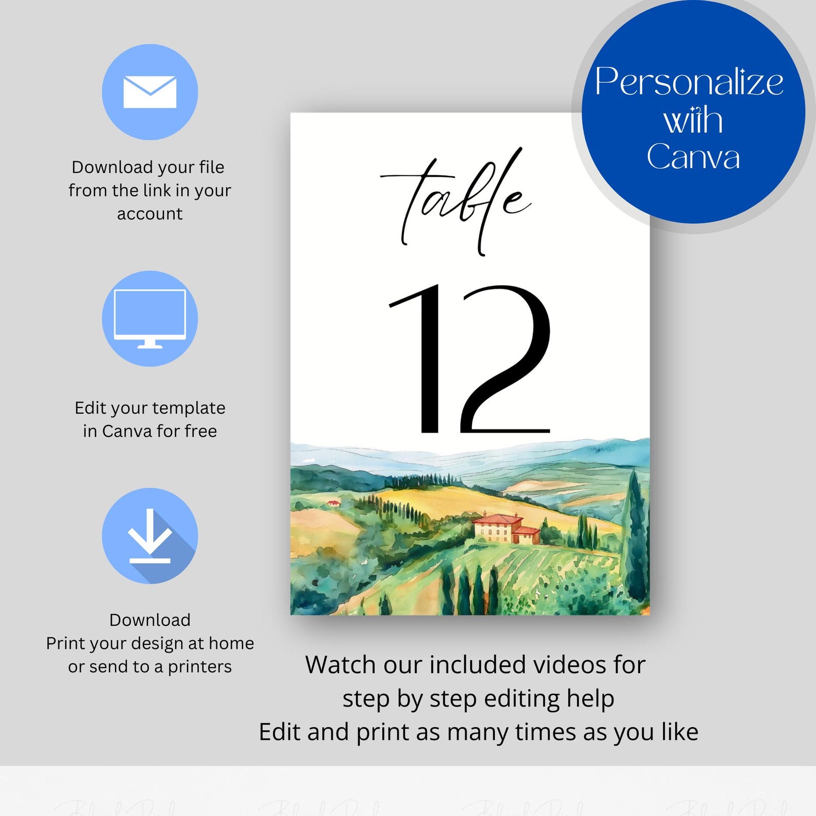 Tuscany Wedding Table Numbers, Custom Table Number Signs, Editable ...