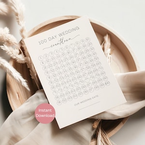 Printable Wedding Countdown, 100 Day Countdown Tracker, Instant Download, Final Countdown to Your Big Day, Countdown to Your Special Day