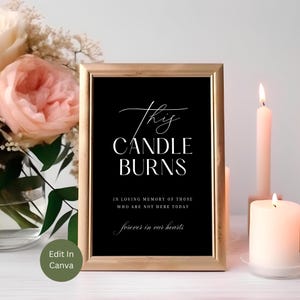This Candle Burns Memorial Sign, Minimal In loving Memory Sign Template, Editable Remembrance Sign Template, Instant Download, Hatton