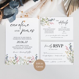 Wildflower Wedding Invitation Suite, Floral Wedding Invitation, Editable Template, Instant Download, DIY Wedding, Customizable, Billie