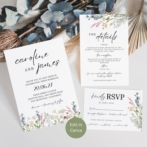 Wildflower Wedding Invitation Suite, Floral Wedding Invitation, Editable Template, Instant Download, DIY Wedding, Customizable, Billie