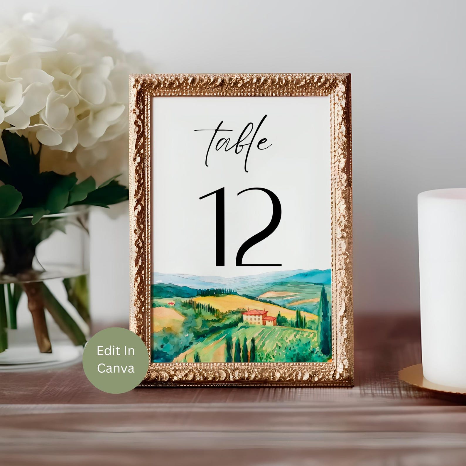 Tuscany Wedding Table Numbers, Custom Table Number Signs, Editable ...
