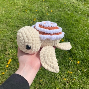 Cinnamon roll crochet turtle plushy