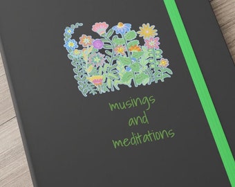 Wildflower Hardcover Journal: Black Matte, Green Accents