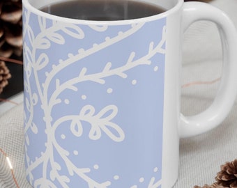 Blue & White Faux Embroidery Mug: Coastal Chinoiserie Gift