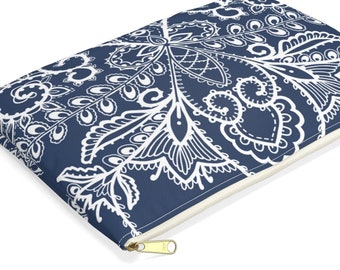 Navy Toiletry Bag: White Embroidery-Look Cosmetic Travel Case