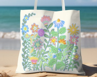 Wildflower Tote Bag, Floral Beach Bag, Teacher Gift
