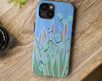 Dragonfly Reeds iPhone Case: Chic Botanical Design
