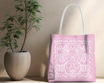 Pink Floral Tote Bag: Whimsical Faux Embroidery Pattern
