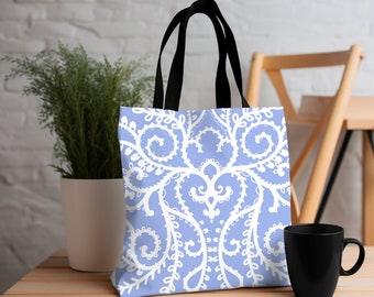 Blue & White Swirl Tote Bag: Coastal Hamptons Style