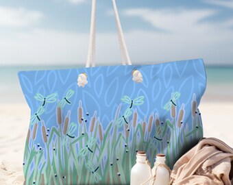 Dragonfly Reeds Weekender Tote Bag: Chic Beach Bag Gift