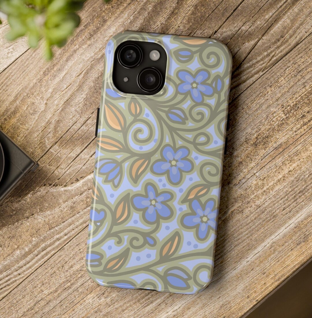 View of Blue Floral Phone Case Chic Gift for Teen Girl. Cute iPhone Case for ...