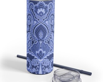Blue Floral Chinoiserie Skinny Tumbler: 20oz Stainless Steel