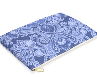 Blue Floral Chinoiserie Cosmetic Bag: Hamptons Coastal Toiletry Pouch