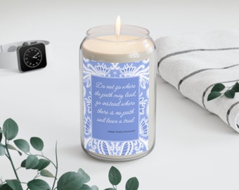 Inspirational blue & white scented soy candle. High quality Chinoiserie, toile-inspired gift for Mom, sister, teacher appreciation gift.