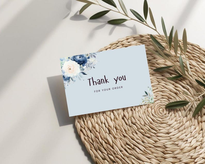 Blue Watercolor Flowers Thank You Card Template | Editable Canva Design ...