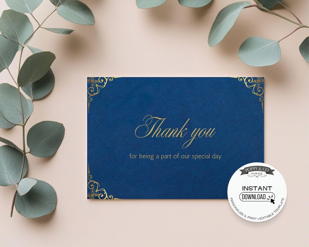 Thank You Card Template | Editable Canva Design in Blue and Gold ...