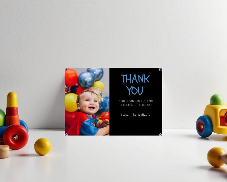 Birthday Thank You Card - Editable Little Boy Design, Instant Download ...