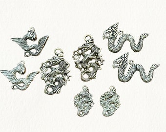 2 Large Animal Pendants, Metallic Pendants. Choose from Dragon or Sea Serpent, Animal Jewelry, Costume Jewelry, 1 Pair of Pendants