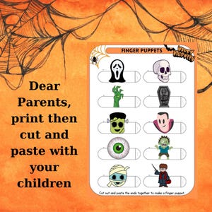 Halloween Printable Finger Puppets, Paper puppets pdf, Halloween Toys, Digital DIY Craft Paper, Halloween family activity