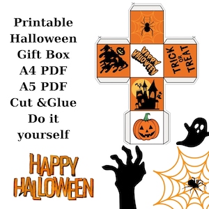 Halloween printable gift box template, easy print, gift box for her, gift box for him, Candy Box, INSTANT DOWNLOAD PRINTABLE Treat Boxes