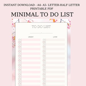 Lista de tareas mínimas para imprimir, lista de tareas urgentes para hacer más tarde, lista de verificación de tareas, A4, A5, carta, media carta, fácil de imprimir en una página PDF