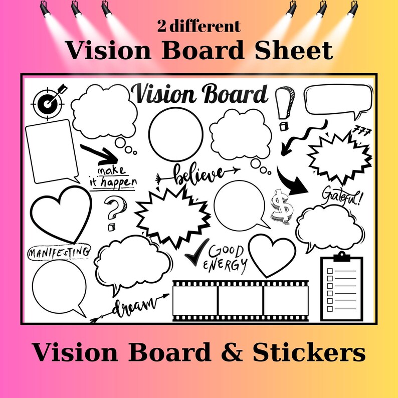 Vision Board Printable: Manifestation Planner With Stickers (PDF) - Etsy