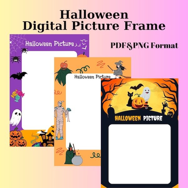 Halloween Digital Photo Frame, picture frame, halloween selfie frame, printable photo frame, instand download pdf ,png digital frames