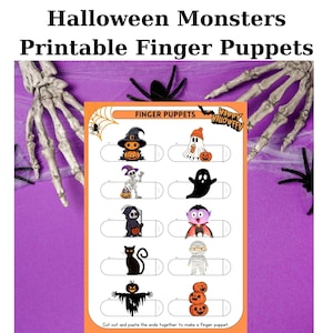 Halloween Printable Finger Puppets, Paper puppets pdf, Halloween Toys, Digital DIY Craft Paper, Halloween family activity, halloween class