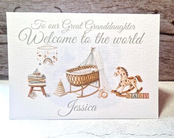 Great granddaughter welcome to the world Boho style card  Custom Birth Card, new baby girl card, new baby card, birth card,card for new baby