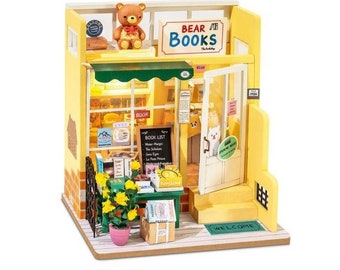 Mind-find bookstore, Build your own diy Rolife Light up Miniature Model Diorama, birthday gift for miniature fan, doll house fan