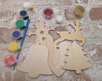 Paint your own Christmas decorations, paint your own, kids party bag, Christmas gift, stocking stuffer, christmas eve box, secret santa