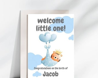 Boy cow welcome to the world card, Custom Birth Card, new baby boy card, new baby card, birth card, card for new baby