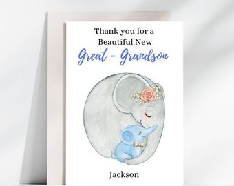 Great grandson welcome to the world card, Custom Birth Card, new baby boy card, new baby card gor grandson, birth card, card for new baby