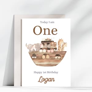 Noahs arc 1er anniversaire carte, carte d’anniversaire personnalisée, carte de numéro d’anniversaire, carte d’âge du fils, petit-fils 1er, 2e, 3e, 4e, 5e, 6e anniversaire