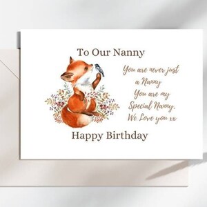 Carte d’anniversaire Fox Nanny, Carte de joyeux anniversaire pour nounou, carte d’anniversaire pour nounou, carte de jour d’anniversaire des grands-parents, carte pour nana, carte de nounou