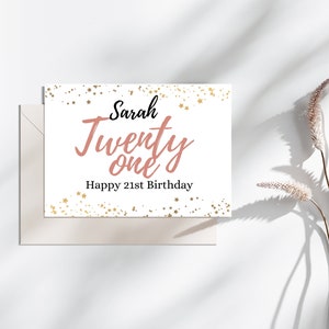 Joyeux 21e anniversaire thème or, n’importe quel nom, carte d’anniversaire personnalisée, carte d’anniversaire personnalisée, 21e, vingt et un cartes, n’importe quel âge, pour elle,