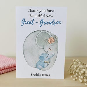 Great grandson new baby card, Custom Birth Card, new baby boy card, new baby card gor grandson, birth card, card for new baby