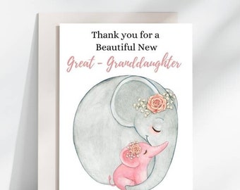 Great granddaughter welcome to the world card, Custom Birth Card, new baby girl card, new baby card, birth card, card for new baby