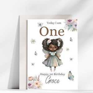 Carte d’anniversaire de fée noire, carte d’anniversaire d’ours personnalisée, carte de numéro d’anniversaire, fille. Petite-fille 1er, 2e, 3e, 4e, 5e, 6e anniversaire